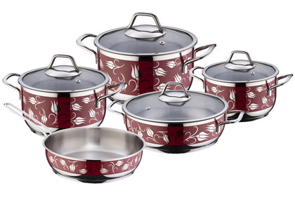 Cookware Set 9 pcs Tulip Red - Soft Decal